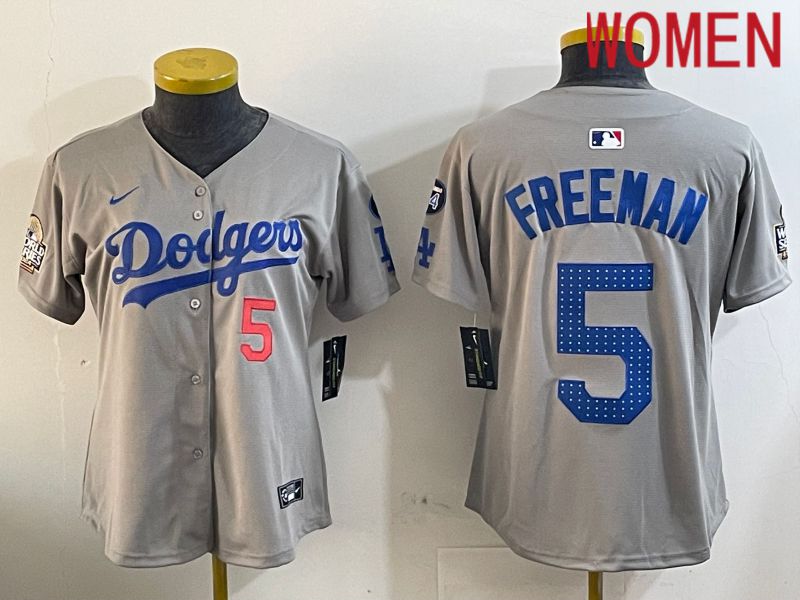Women Los Angeles Dodgers #5 Freeman Grey Game 2024 Nike MLB Jersey style 1203